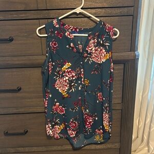 Apt. 9 Sleeveless Floral Blouse - Teal and Pink